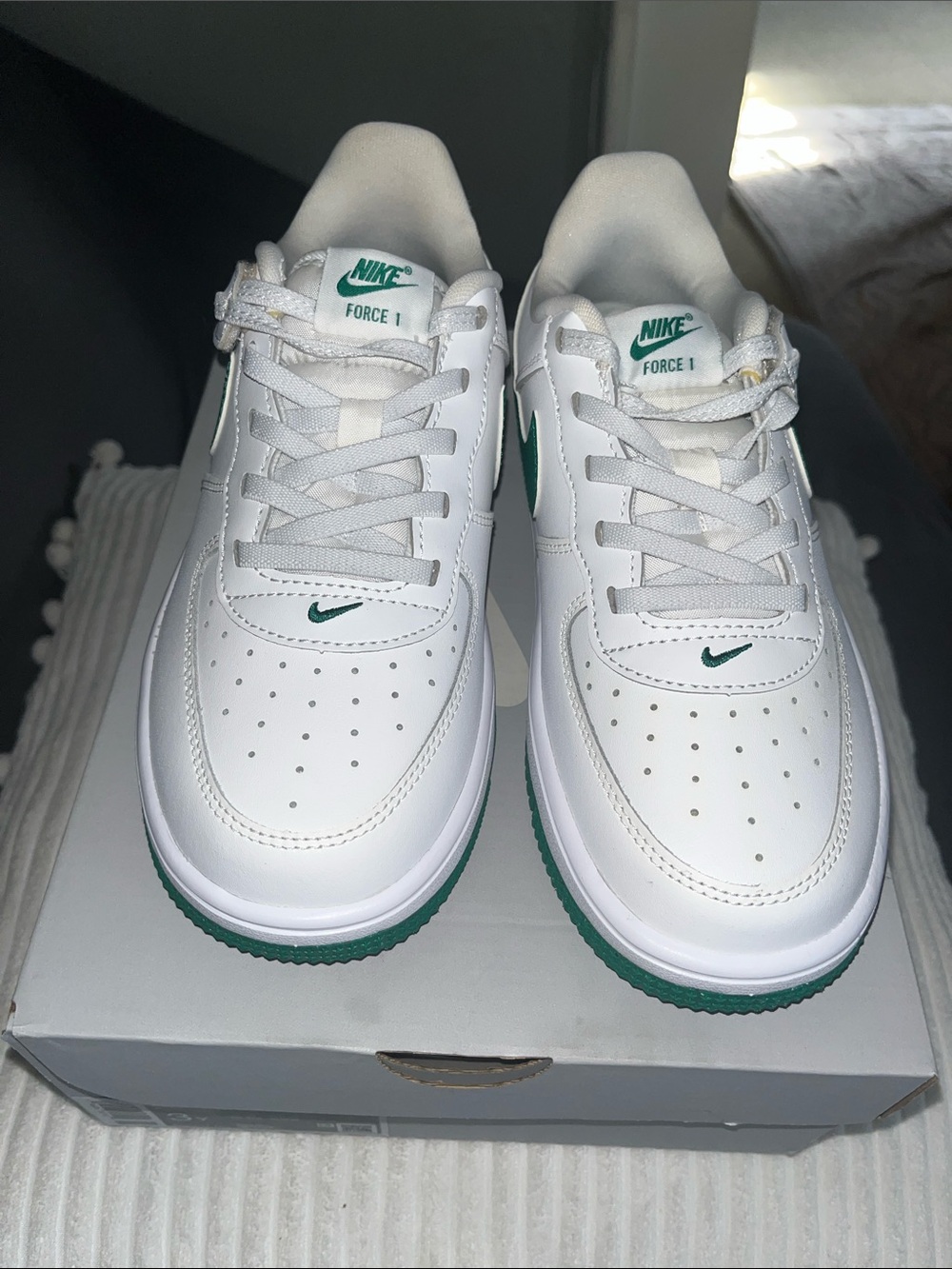 Nike Kids White Sneakers with Green Accents